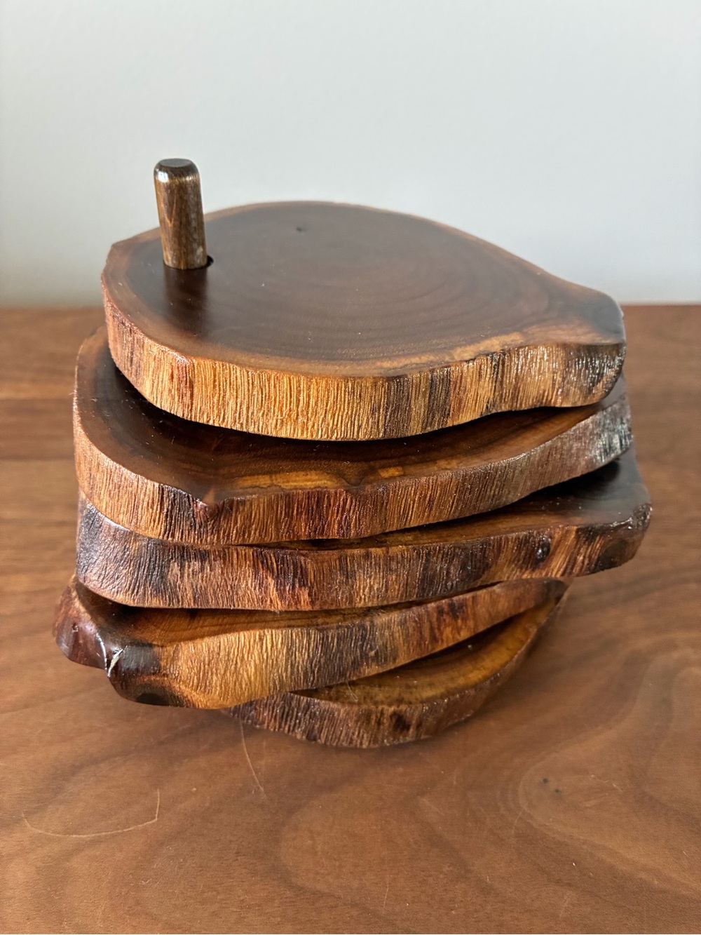 Rustic Live Edge Wood Coaster Set of 4 | Natural Raw Edge Wooden Drink Coasters - Picture 6 of 11
